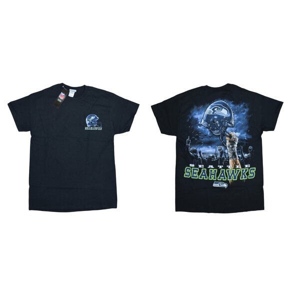Seattle Seahawks NFL Apparel Liquid Blue Sky Helmet Crew Neck Men's T-Shirt NWT - Picture 1 of 3